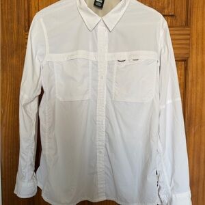 REI White Long-Sleeve unisex Button Front Shirt